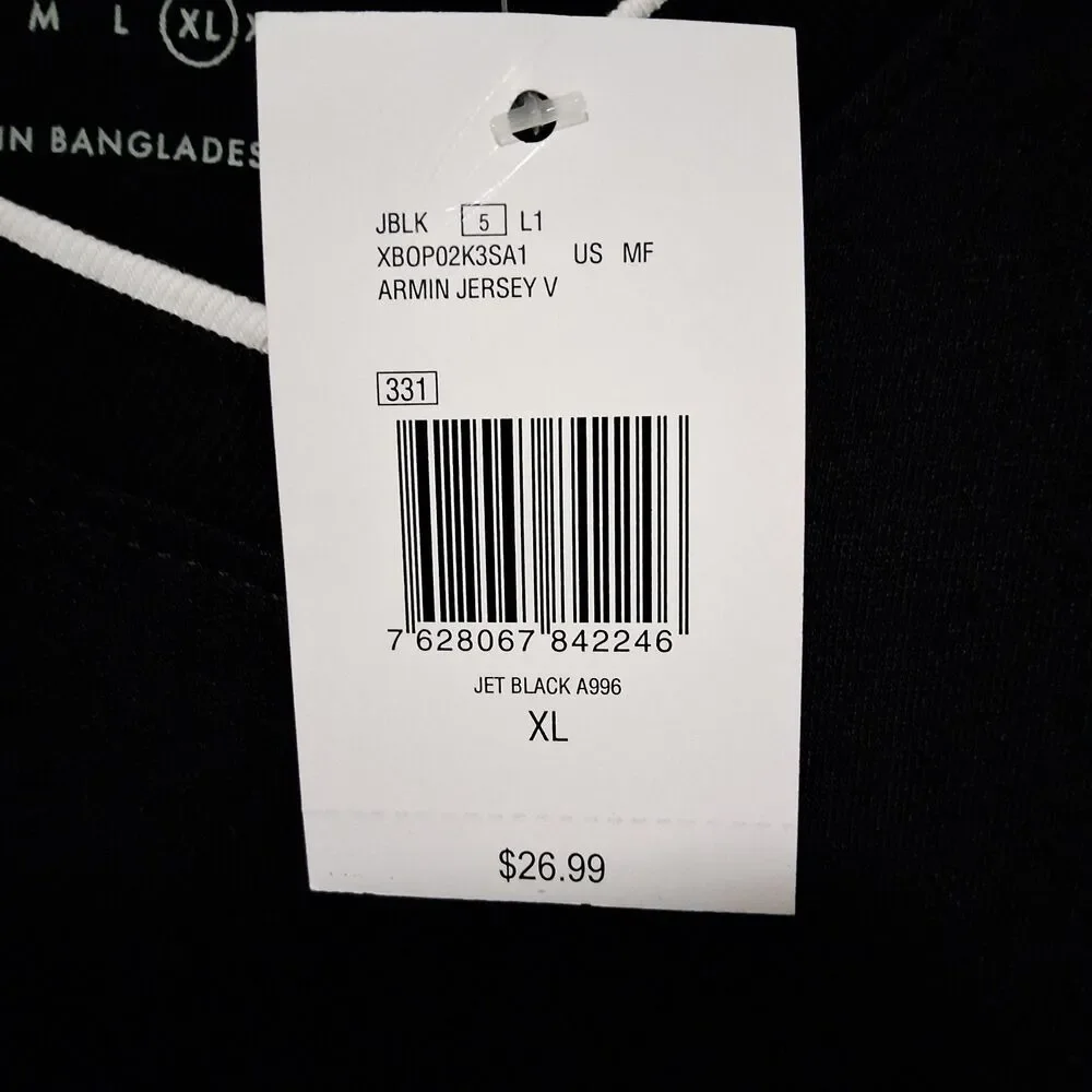 NWT Guess Men's Armin V-Neck Casual Tee, Black w/White Trim, Size XL, New w/Tags - Picture 9 of 16